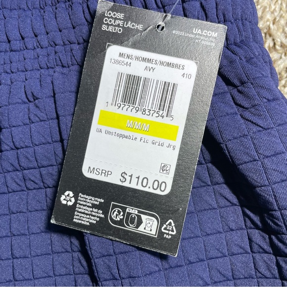 Under Armour UA Unstoppable Fleece Grid Joggers Mens Sz Medium Blue 1386544-410 - Picture 6 of 9